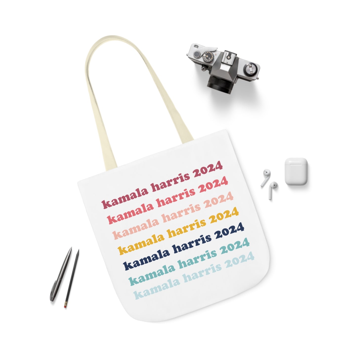 Kamala Harris 2024 Retro Rainbow Canvas Tote Bag
