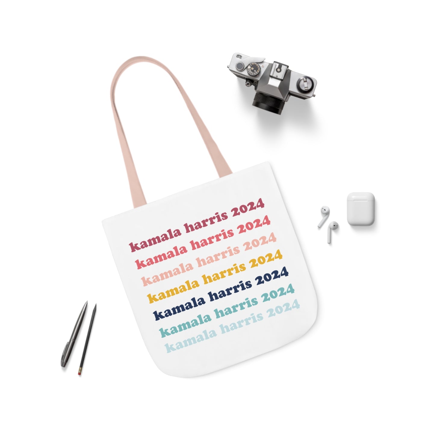 Kamala Harris 2024 Retro Rainbow Canvas Tote Bag
