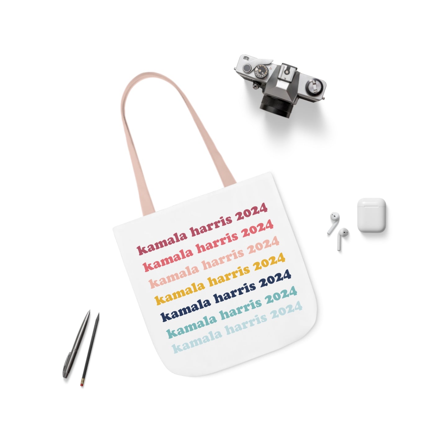 Kamala Harris 2024 Retro Rainbow Canvas Tote Bag