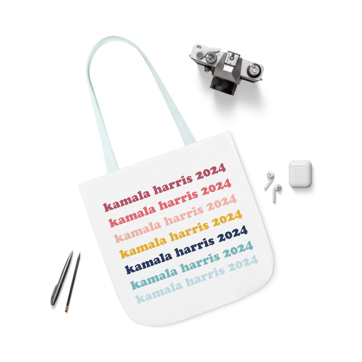 Kamala Harris 2024 Retro Rainbow Canvas Tote Bag