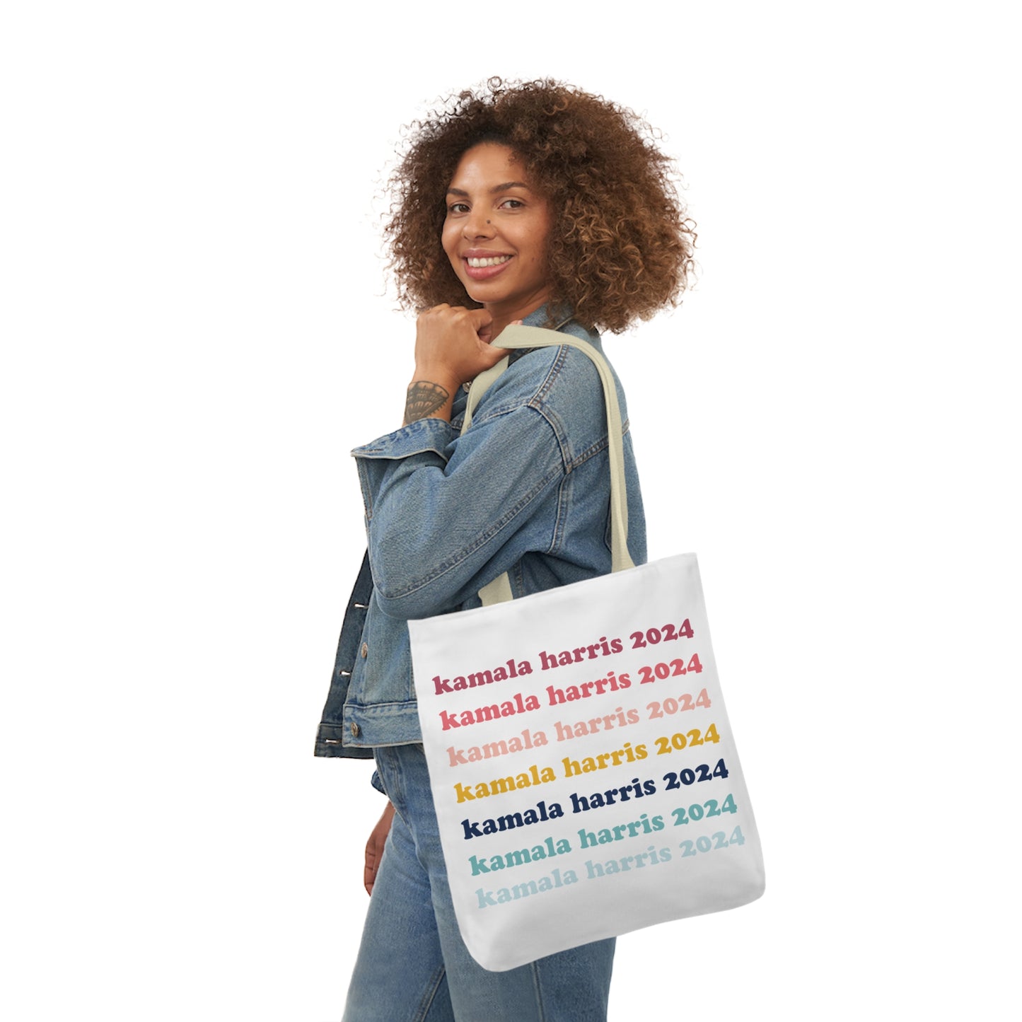 Kamala Harris 2024 Retro Rainbow Canvas Tote Bag