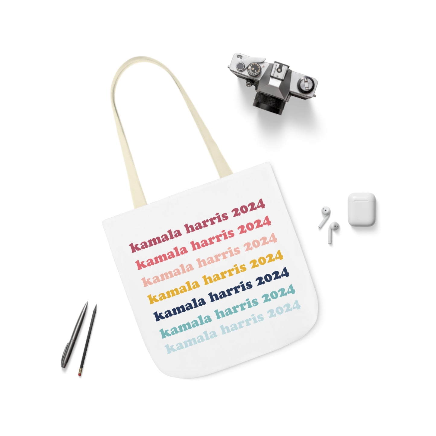 Kamala Harris 2024 Retro Rainbow Canvas Tote Bag
