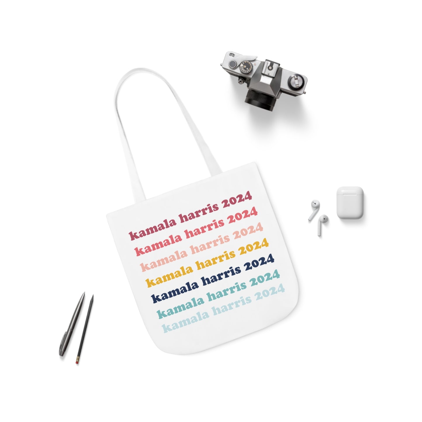 Kamala Harris 2024 Retro Rainbow Canvas Tote Bag