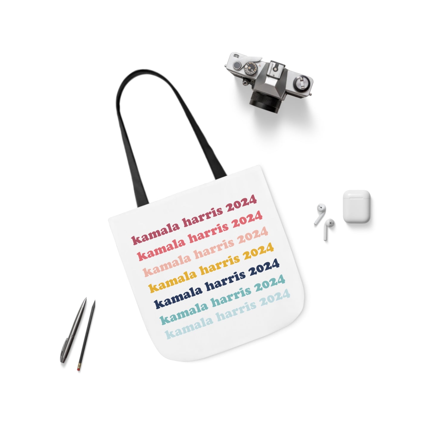Kamala Harris 2024 Retro Rainbow Canvas Tote Bag