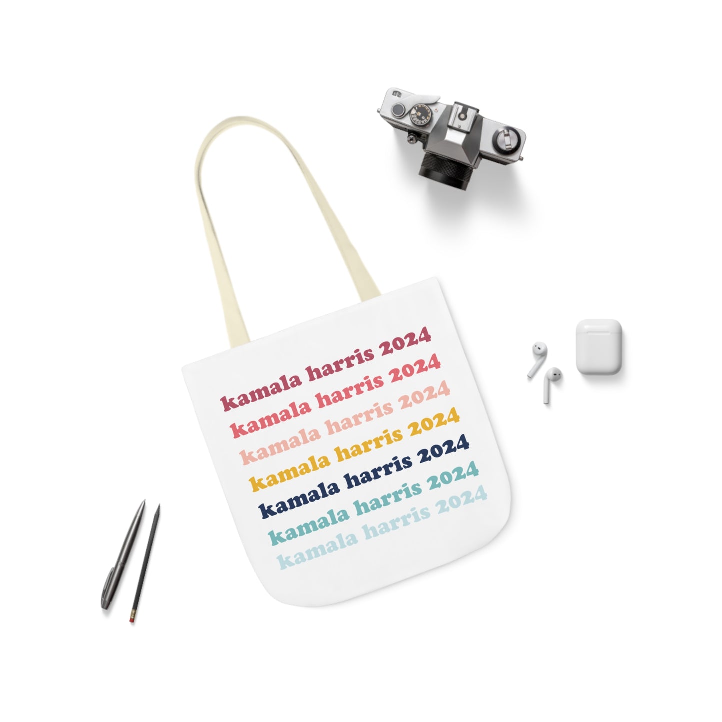 Kamala Harris 2024 Retro Rainbow Canvas Tote Bag