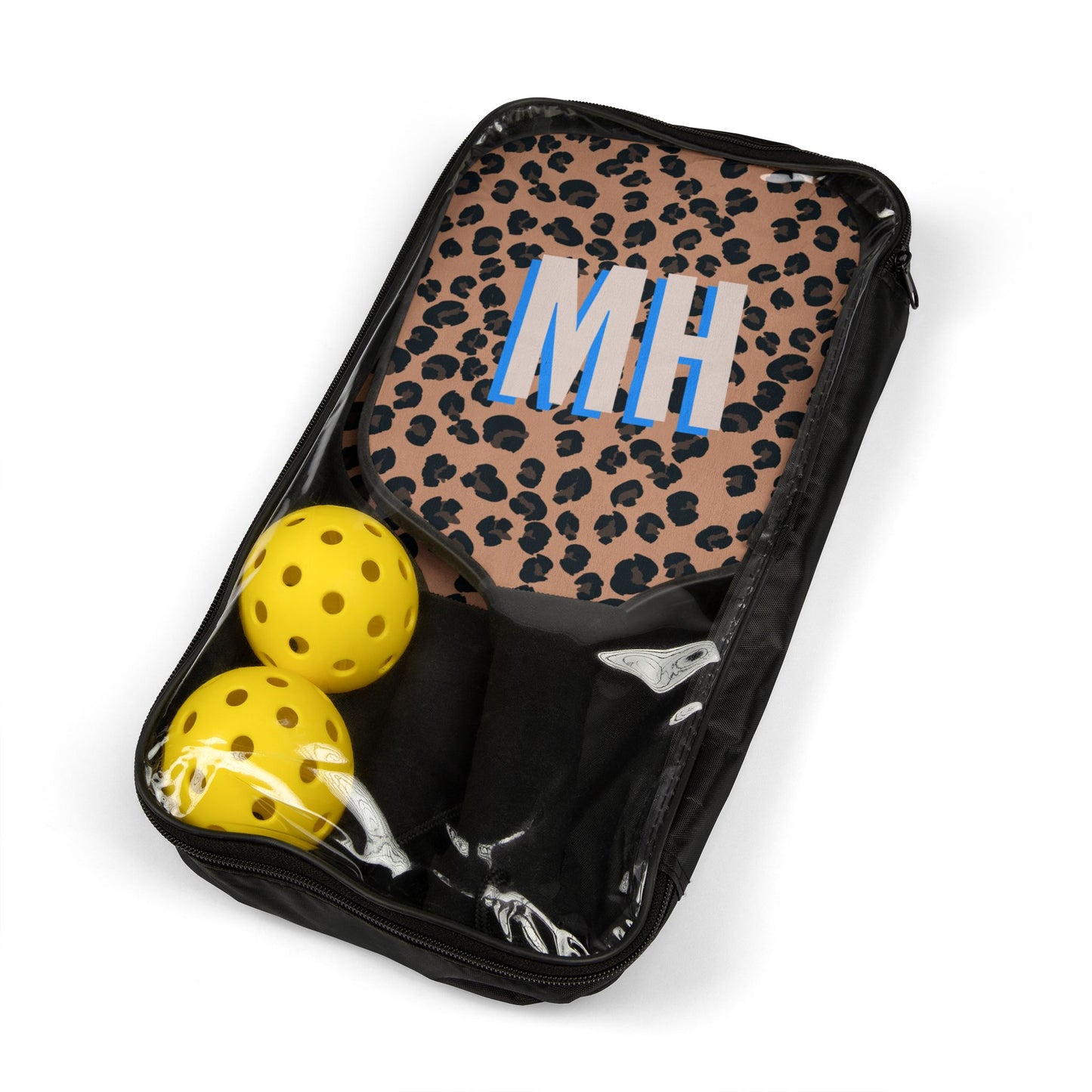 Leopard Print Pickleball Kit with Personalized Paddles and Balls