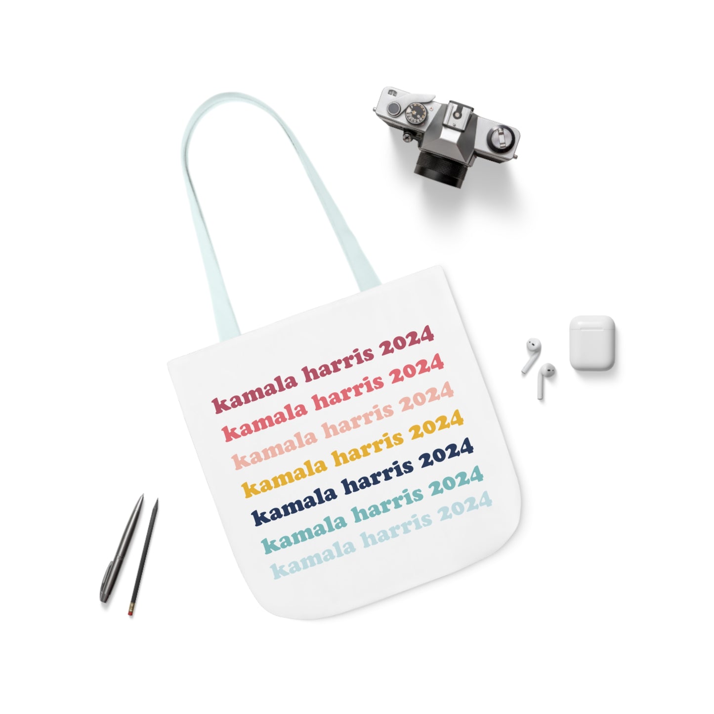 Kamala Harris 2024 Retro Rainbow Canvas Tote Bag