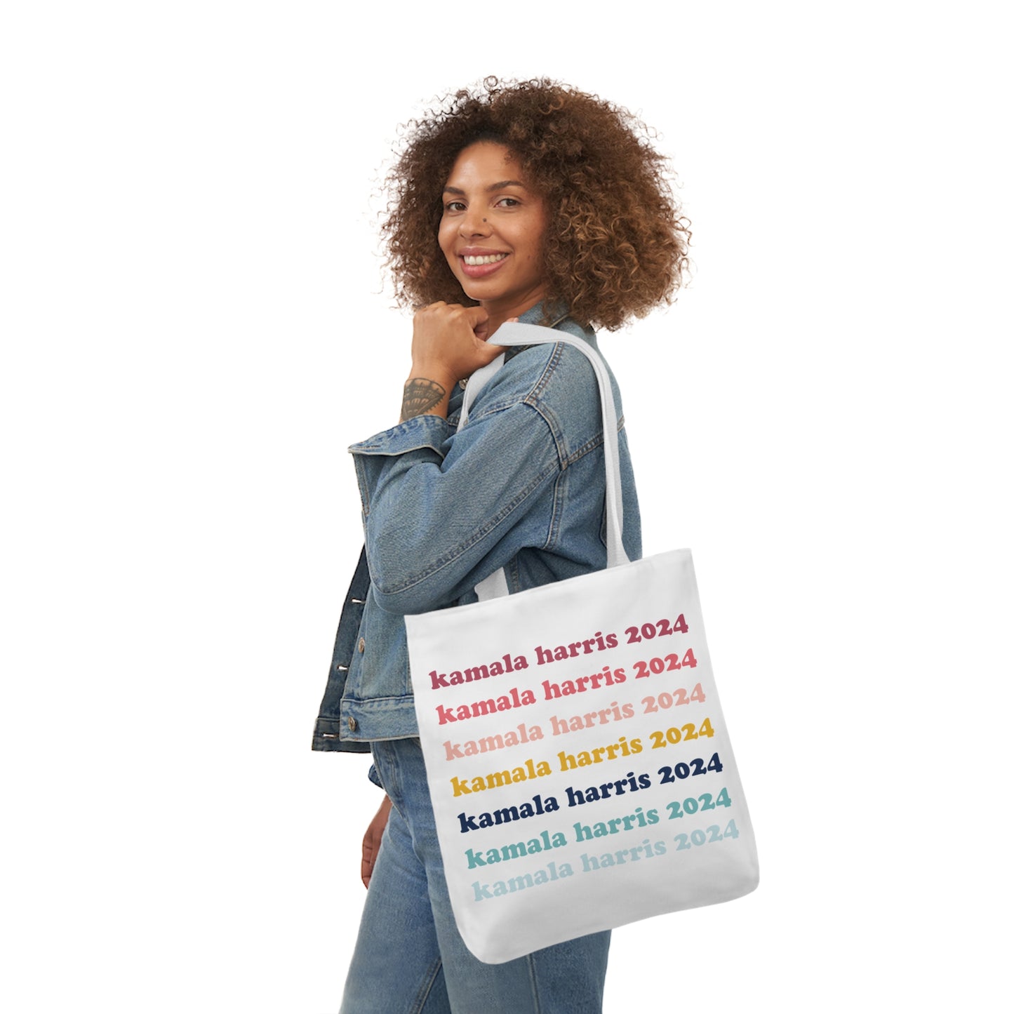 Kamala Harris 2024 Retro Rainbow Canvas Tote Bag