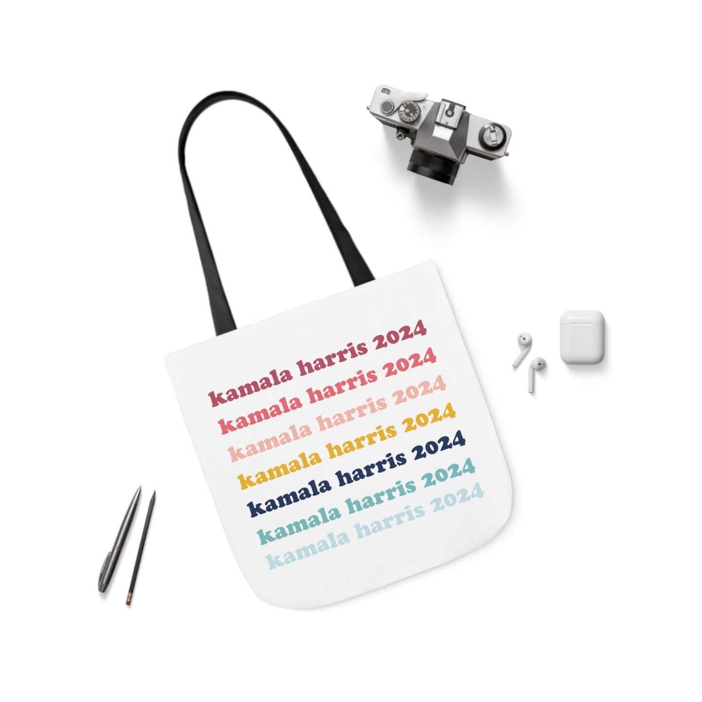 Kamala Harris 2024 Retro Rainbow Canvas Tote Bag