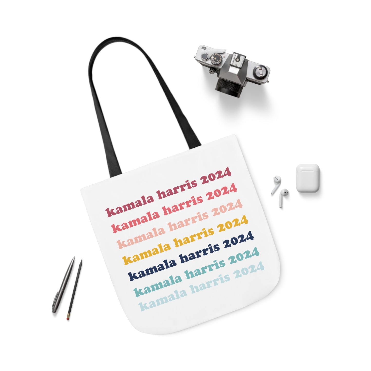 Kamala Harris 2024 Retro Rainbow Canvas Tote Bag