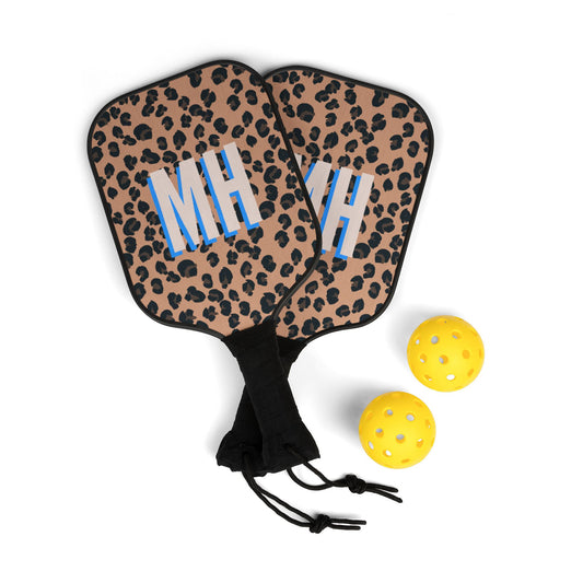 Leopard Print Pickleball Kit with Personalized Paddles and Balls