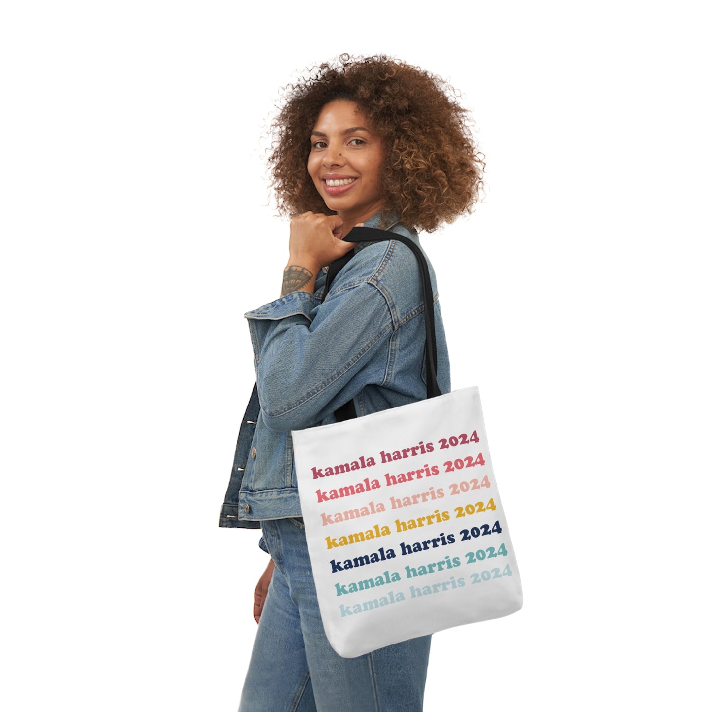 Kamala Harris 2024 Retro Rainbow Canvas Tote Bag