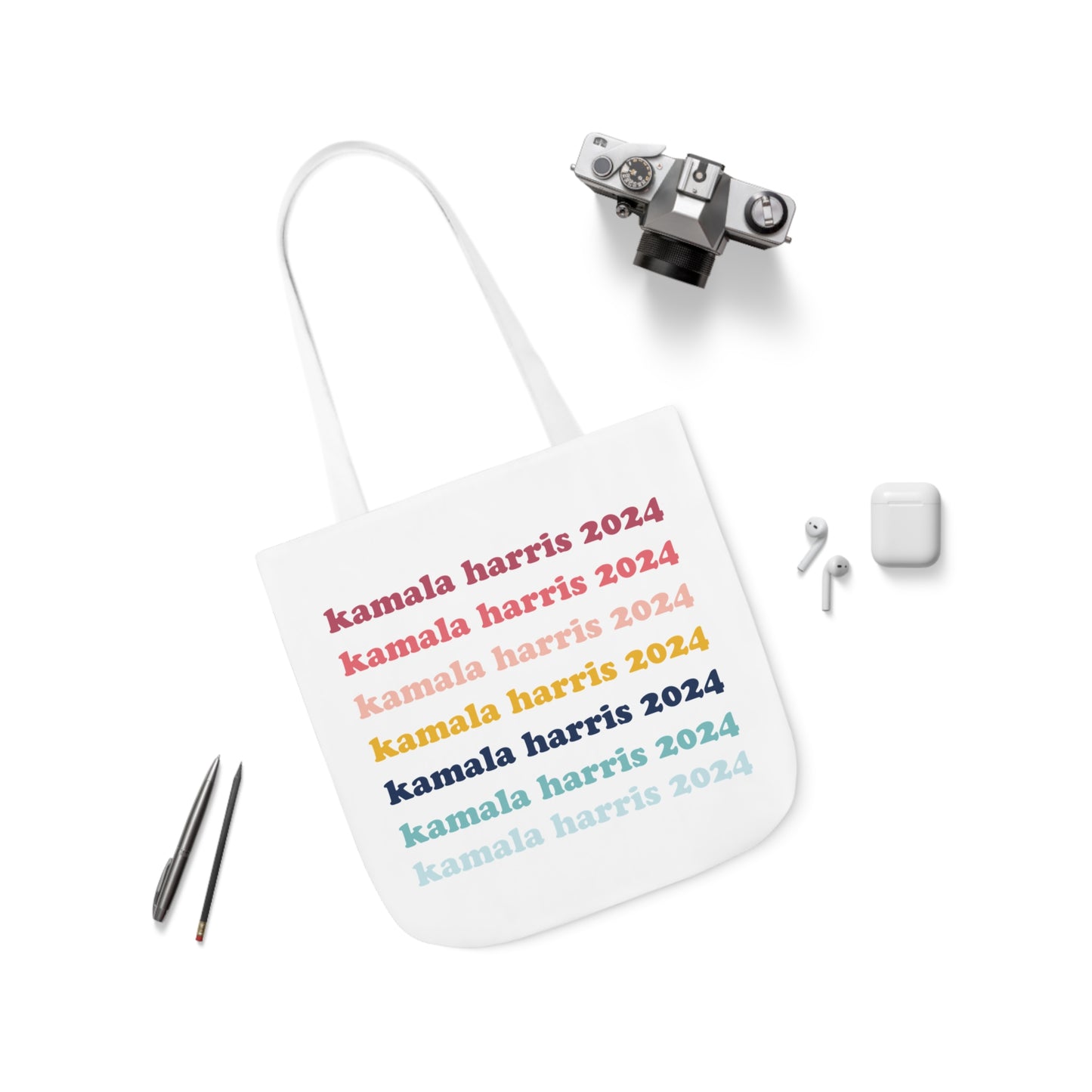 Kamala Harris 2024 Retro Rainbow Canvas Tote Bag