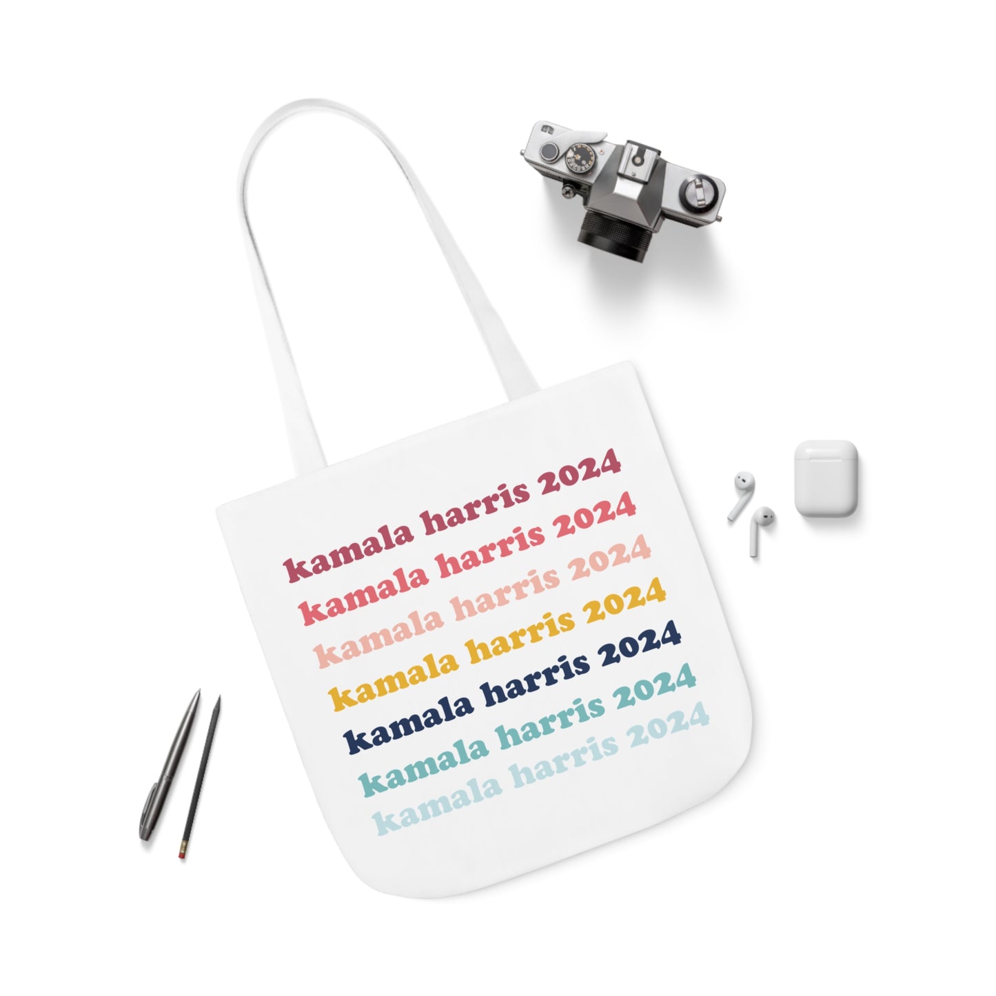 Kamala Harris 2024 Retro Rainbow Canvas Tote Bag