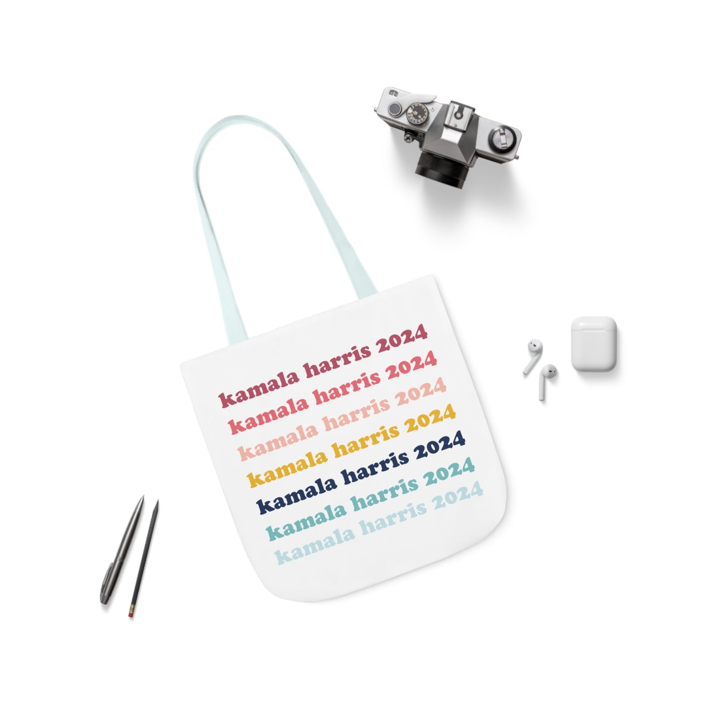 Kamala Harris 2024 Retro Rainbow Canvas Tote Bag