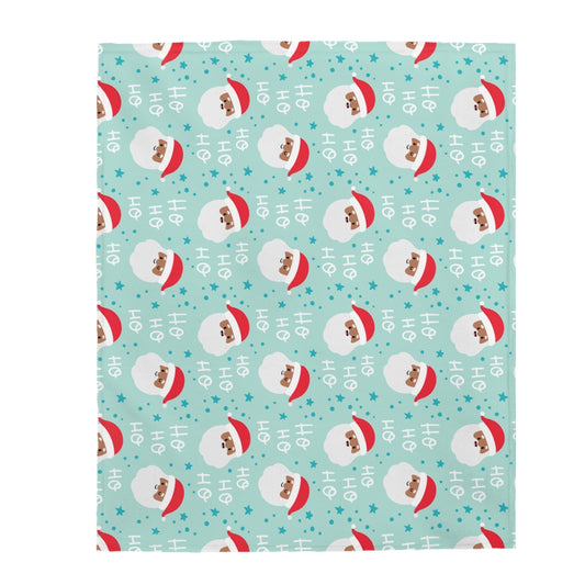 Black Santa Turquoise Plush Blanket
