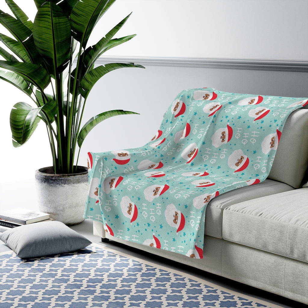 Black Santa Turquoise Plush Blanket