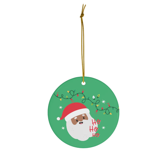 Black Santa Claus Green Ceramic Ornament
