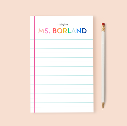 Personalized Rainbow Teacher Notepad