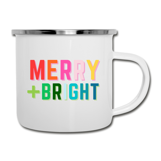 Merry + Bright Camper Mug - white