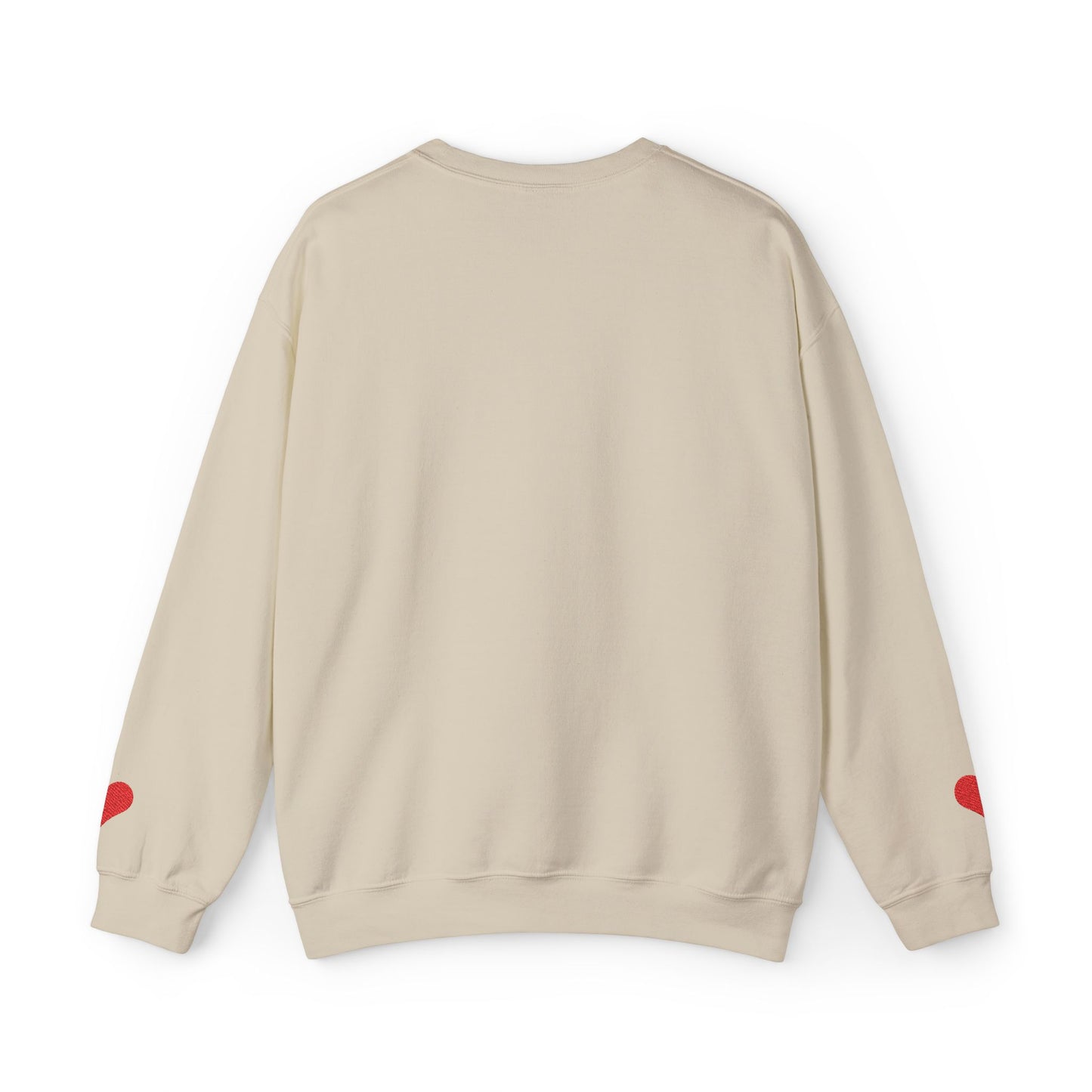 Crewneck Sweatshirt — Small Red Heart Embroidered Chest & Sleeve