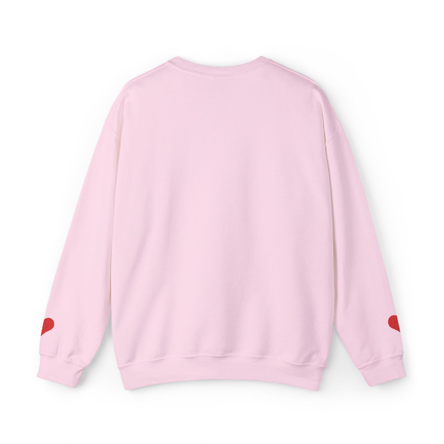 Crewneck Sweatshirt — Small Red Heart Embroidered Chest & Sleeve