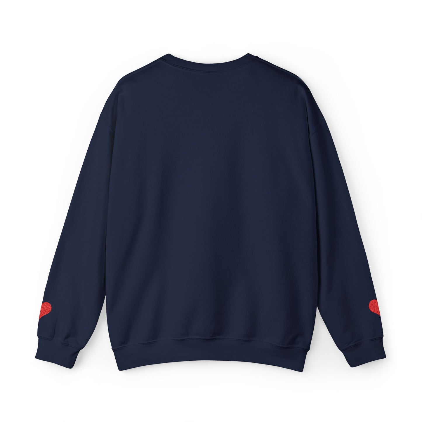 Crewneck Sweatshirt — Small Red Heart Embroidered Chest & Sleeve