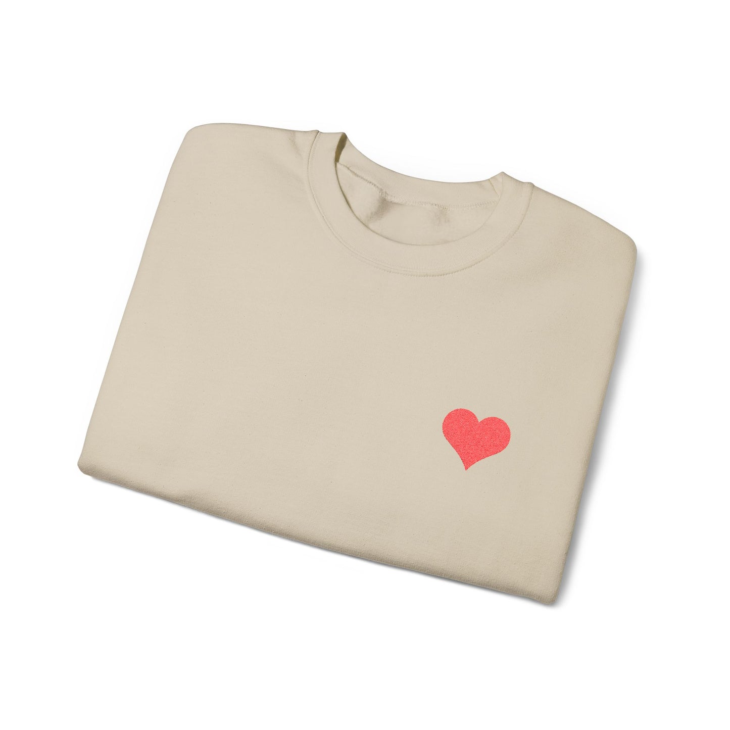 Crewneck Sweatshirt — Small Red Heart Embroidered Chest & Sleeve