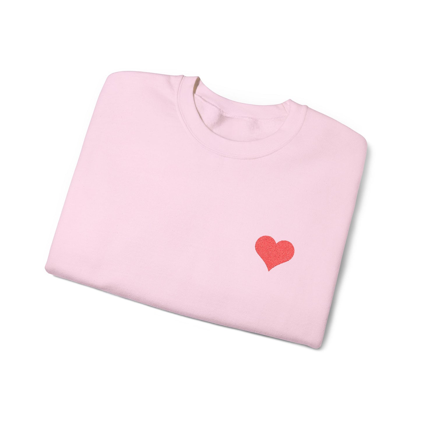 Crewneck Sweatshirt — Small Red Heart Embroidered Chest & Sleeve