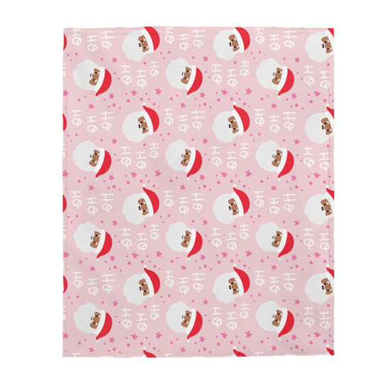 Black Santa Pink Plush Blanket