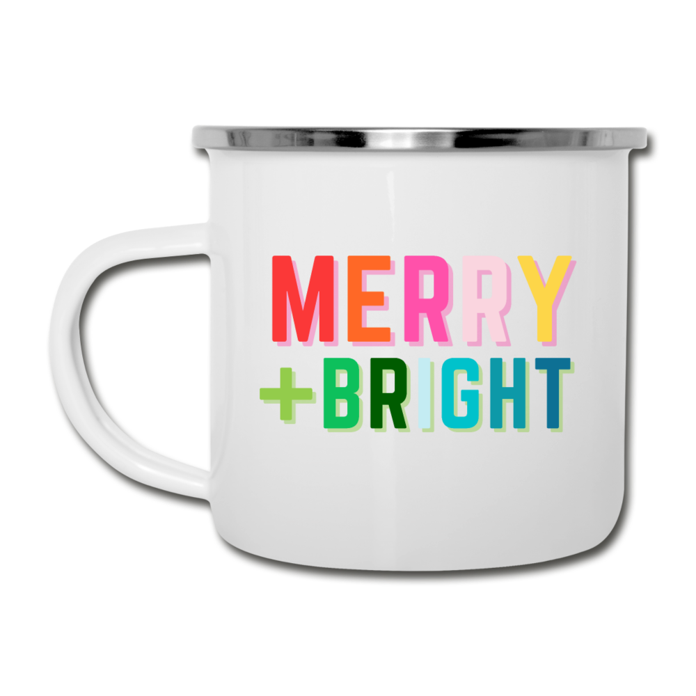 Merry + Bright Camper Mug - white