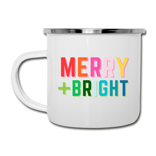 Merry + Bright Camper Mug - white